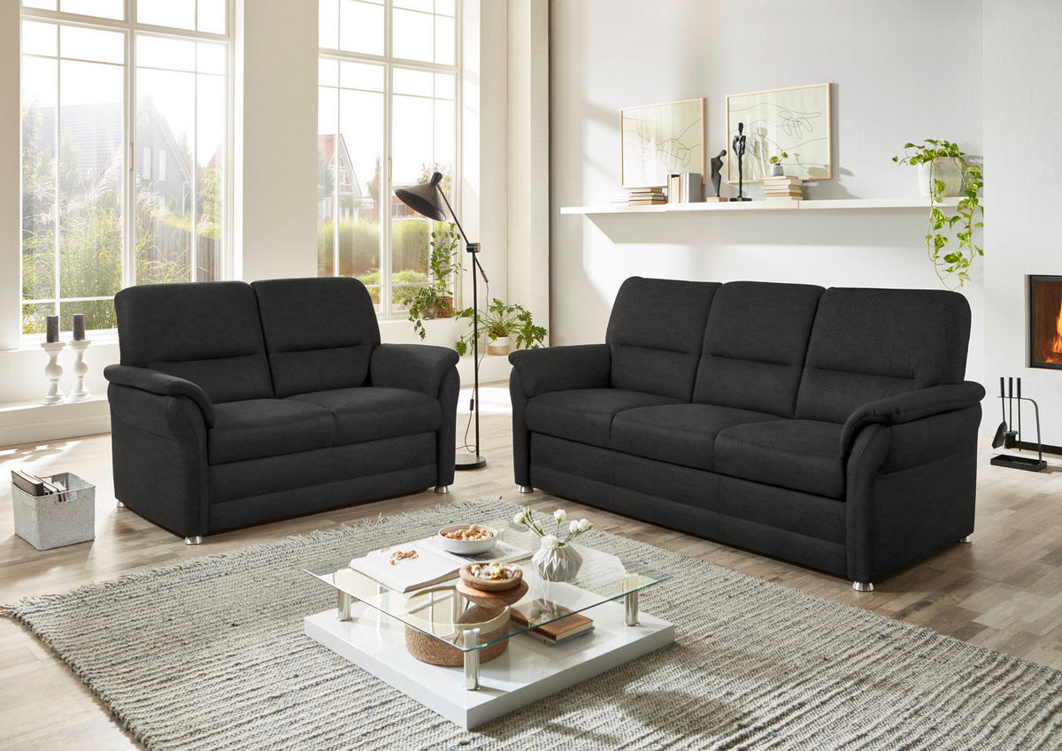 SITZGARNITUR in Mikrofaser Anthrazit  - Anthrazit/Alufarben, Konventionell, Textil/Metall (192/96/89cm) - Beldomo Comfort
