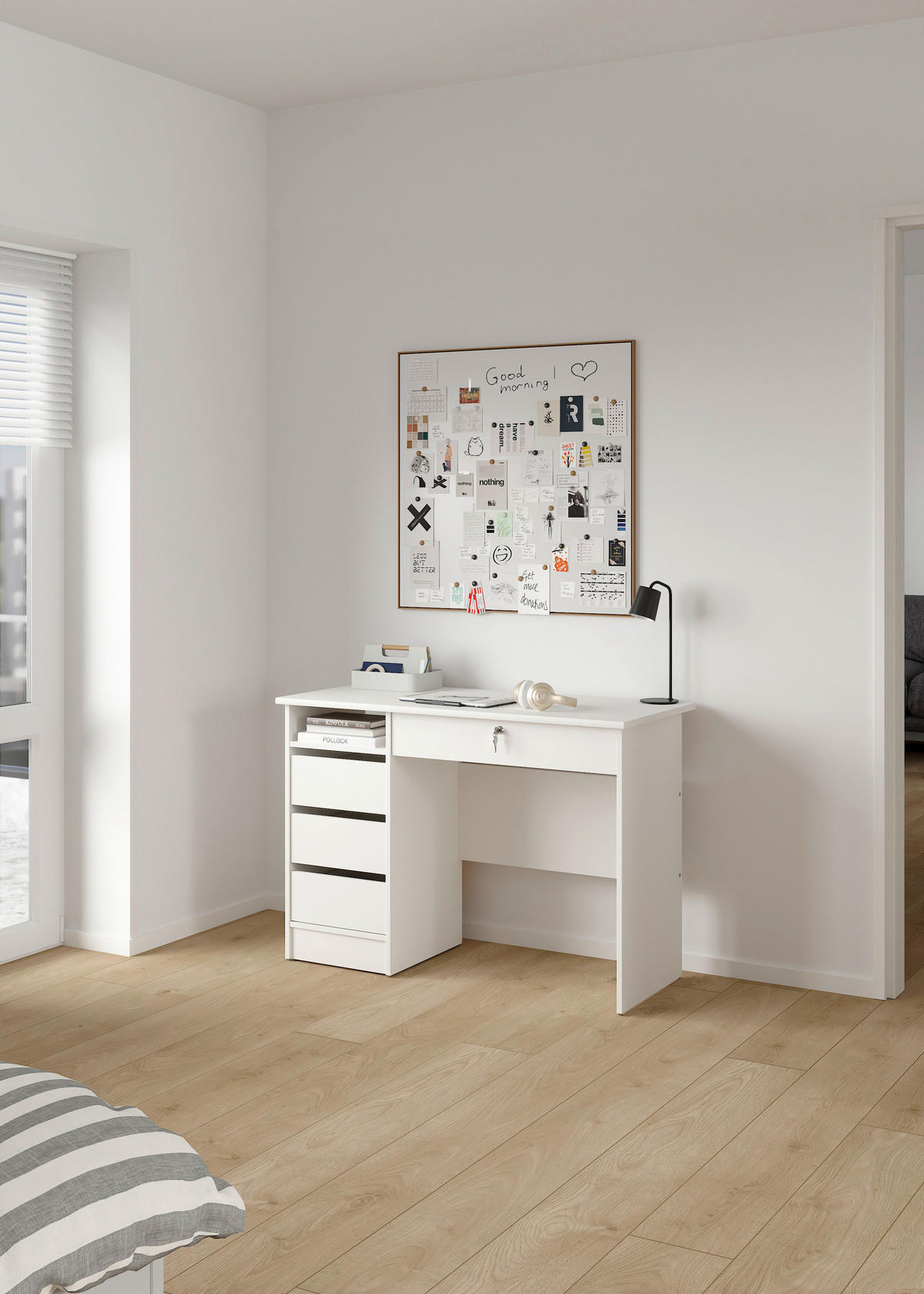 SCHREIBTISCH 109,3/48,5/75,6 cm Weiß Stauraum, abschließbar  - Weiß, MODERN, Holzwerkstoff (109,3/48,5/75,6cm) - MID.YOU