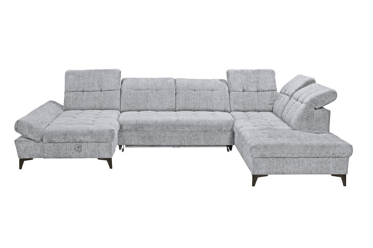 WOHNLANDSCHAFT Mikrovelours Hellgrau  - Hellgrau/Schwarz, Modern, Kunststoff/Textil (169/348/245cm) - MID.YOU