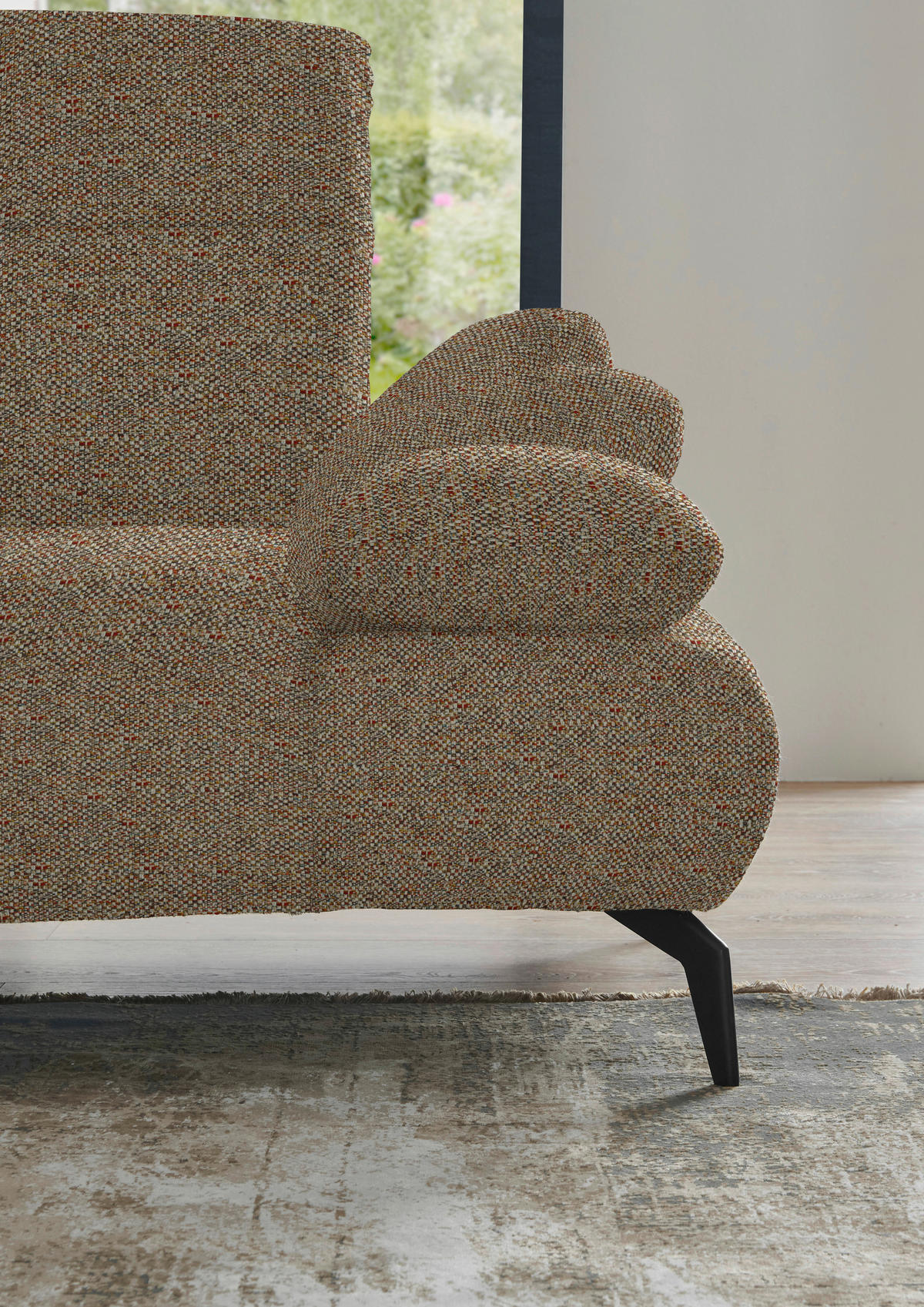 ECKSOFA in Webstoff Braun, Terracotta  - Terracotta/Schwarz, Design, Textil/Metall (290/223cm) - Moderano