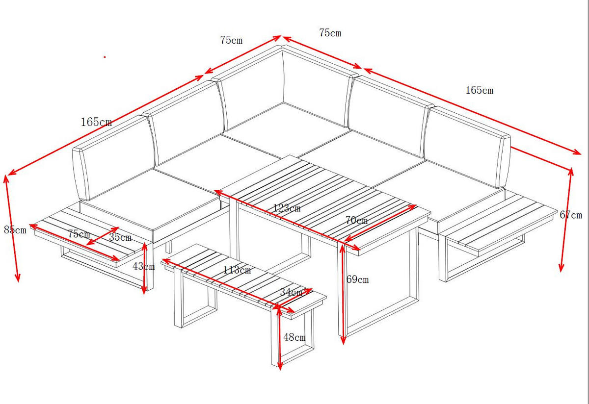 LOUNGESET 240/240 cm aluminium  - mörkgrå/teakfärg, Modern, metall/textil (240/240cm) - Ambia Garden