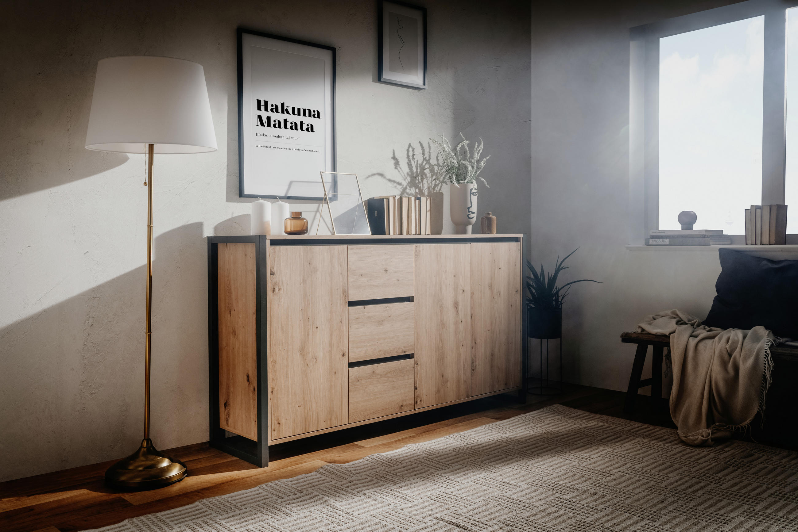 KOMMODE  in 160/88/40 cm  - Eichefarben/Anthrazit, KONVENTIONELL, Holzwerkstoff (160/88/40cm) - MID.YOU