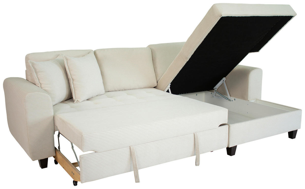 ECKSOFA MORITZ Creme Cord Zierkissen, Bettkasten  - Creme, Trend, Textil (265/155cm) - P & B