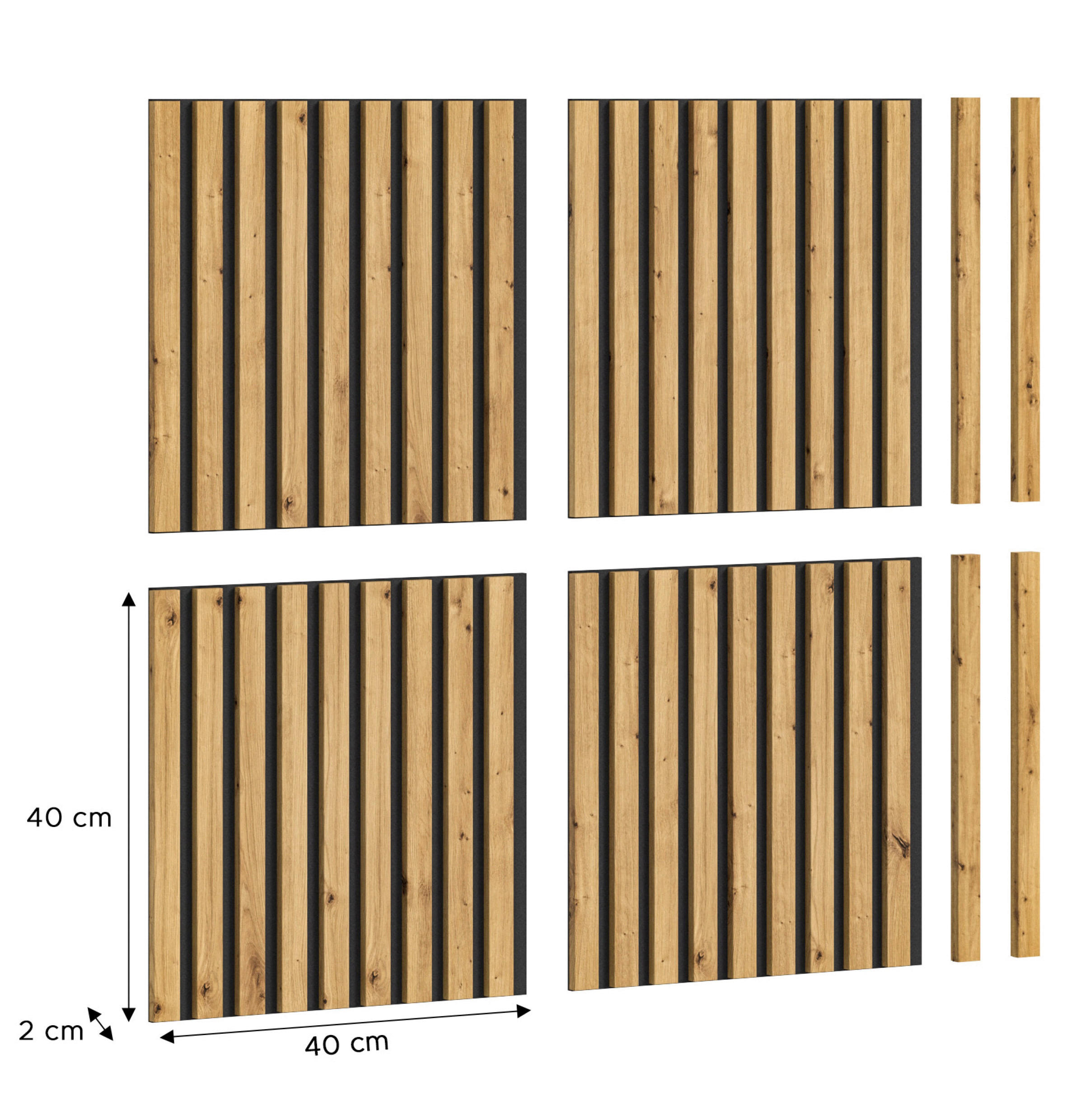 AKUSTIKPANEEL Nachbildung 40/40/2 cm  - Eiche Artisan, Basics, Holzwerkstoff/Kunststoff (40/40/2cm) - MID.YOU