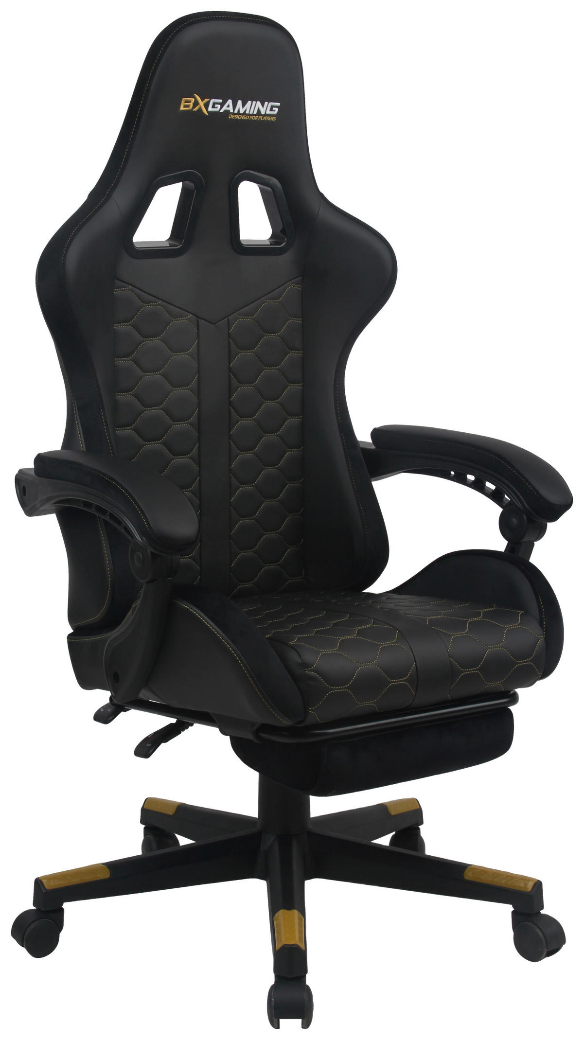 GAMINGSTUHL  in Lederlook, Samt Schwarz  - Goldfarben/Schwarz, Design, Kunststoff/Textil (63/114/62cm) - BX Gaming