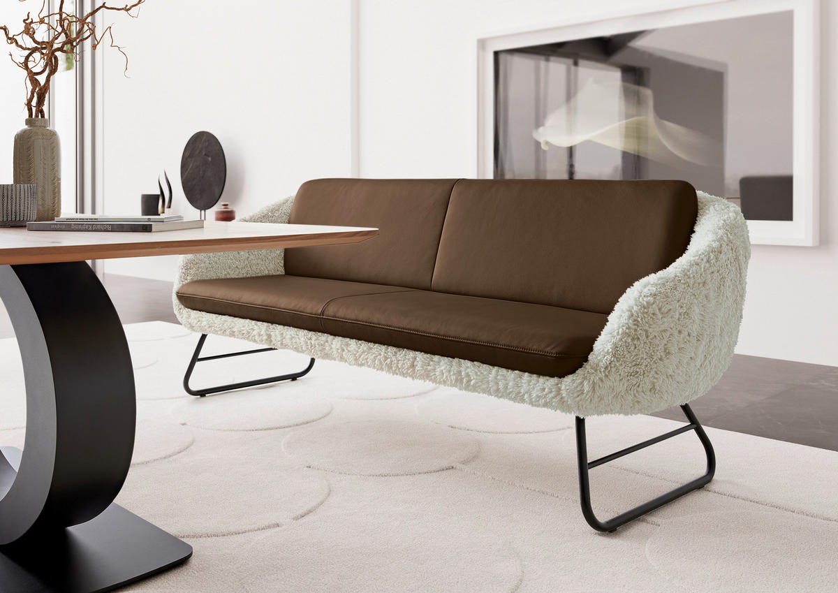 SITZBANK 219/87/78 cm  in Beige, Olivgrün  - Beige/Schwarz, Design, Leder/Textil (219/87/78cm) - Koinor