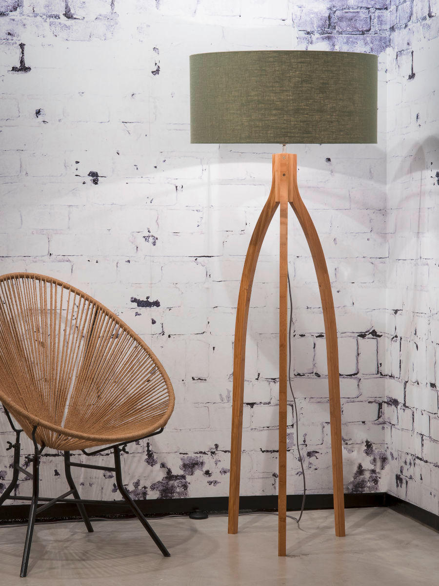 GOLVLAMPA GOOD&MOJO  60/160 cm    - grön/naturfärgad, Trend, trä/textil (60/160cm) - Good & Mojo