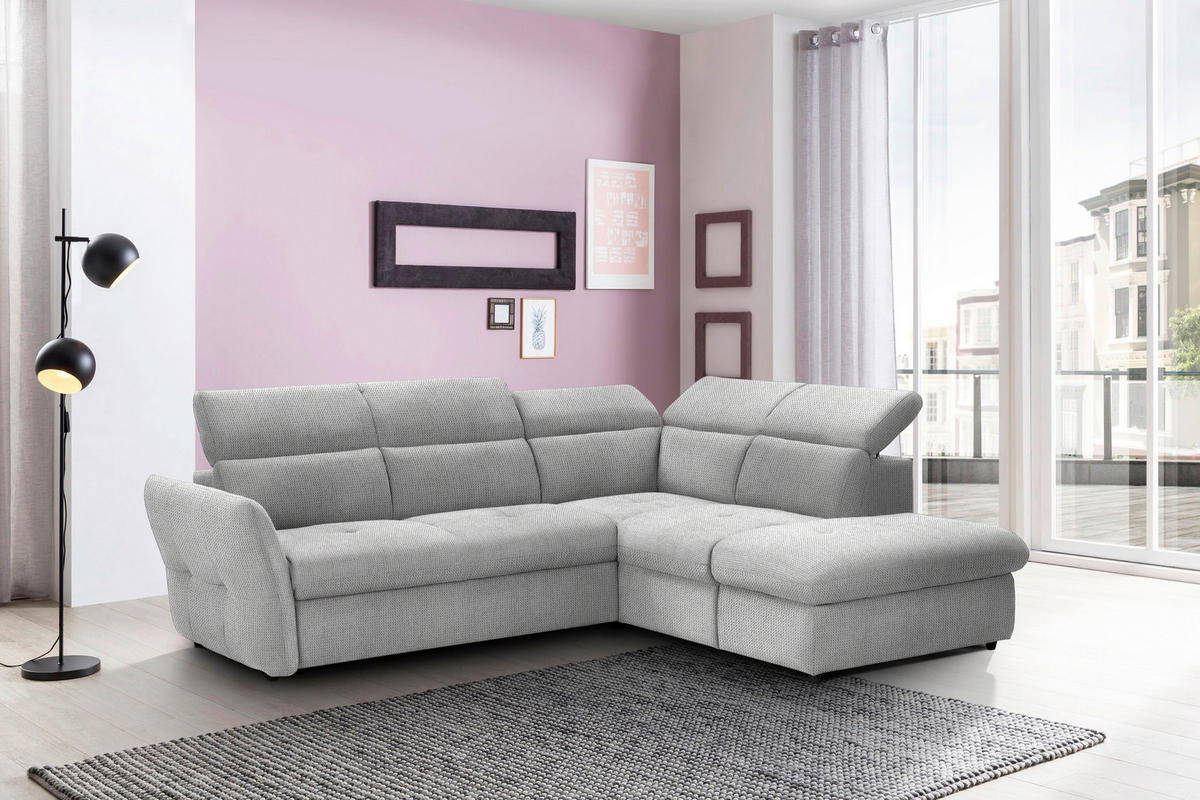 ECKSOFA in Mikrofaser Hellgrau  - Hellgrau/Schwarz, Design, Kunststoff/Textil (254/224cm) - Livetastic