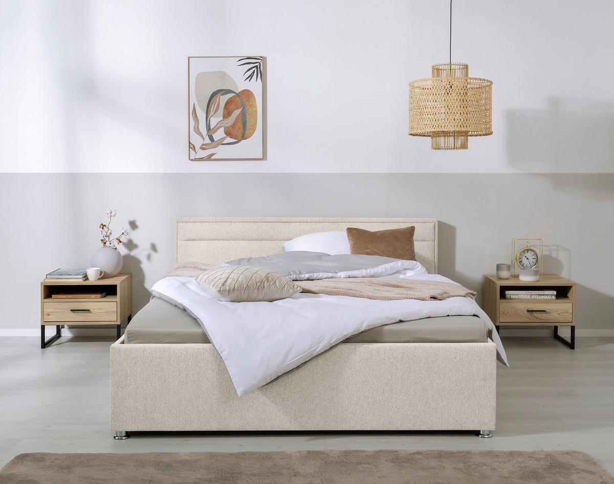 POLSTERBETT Bettkasten, Lattenrost, Matratze Naturfarben 160/200 cm  - Naturfarben, MODERN, Holz/Kunststoff (160/200cm) - MID.YOU