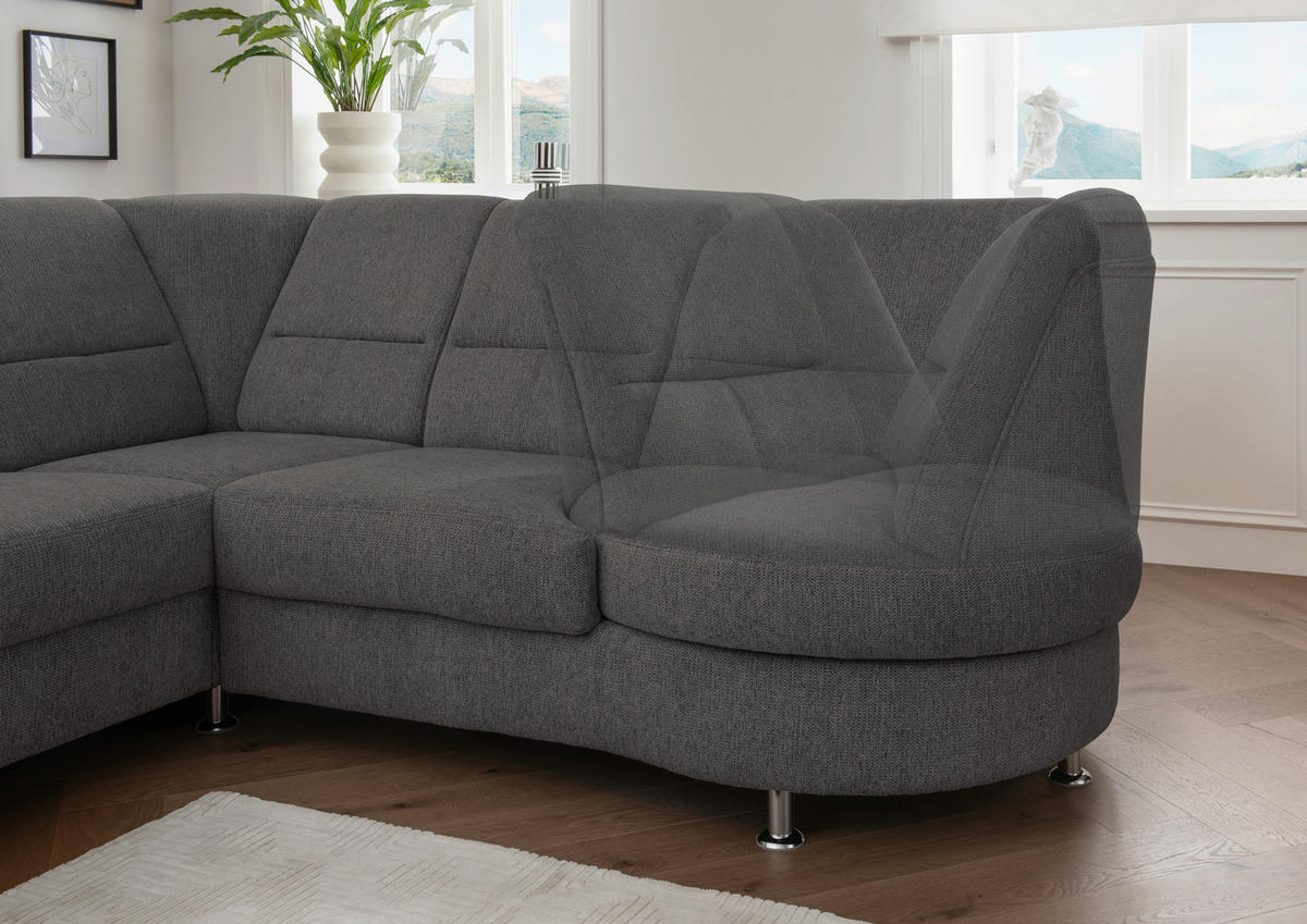 ECKSOFA in Chenille Anthrazit  - Chromfarben/Anthrazit, Modern, Textil/Metall (275/236cm) - Livetastic