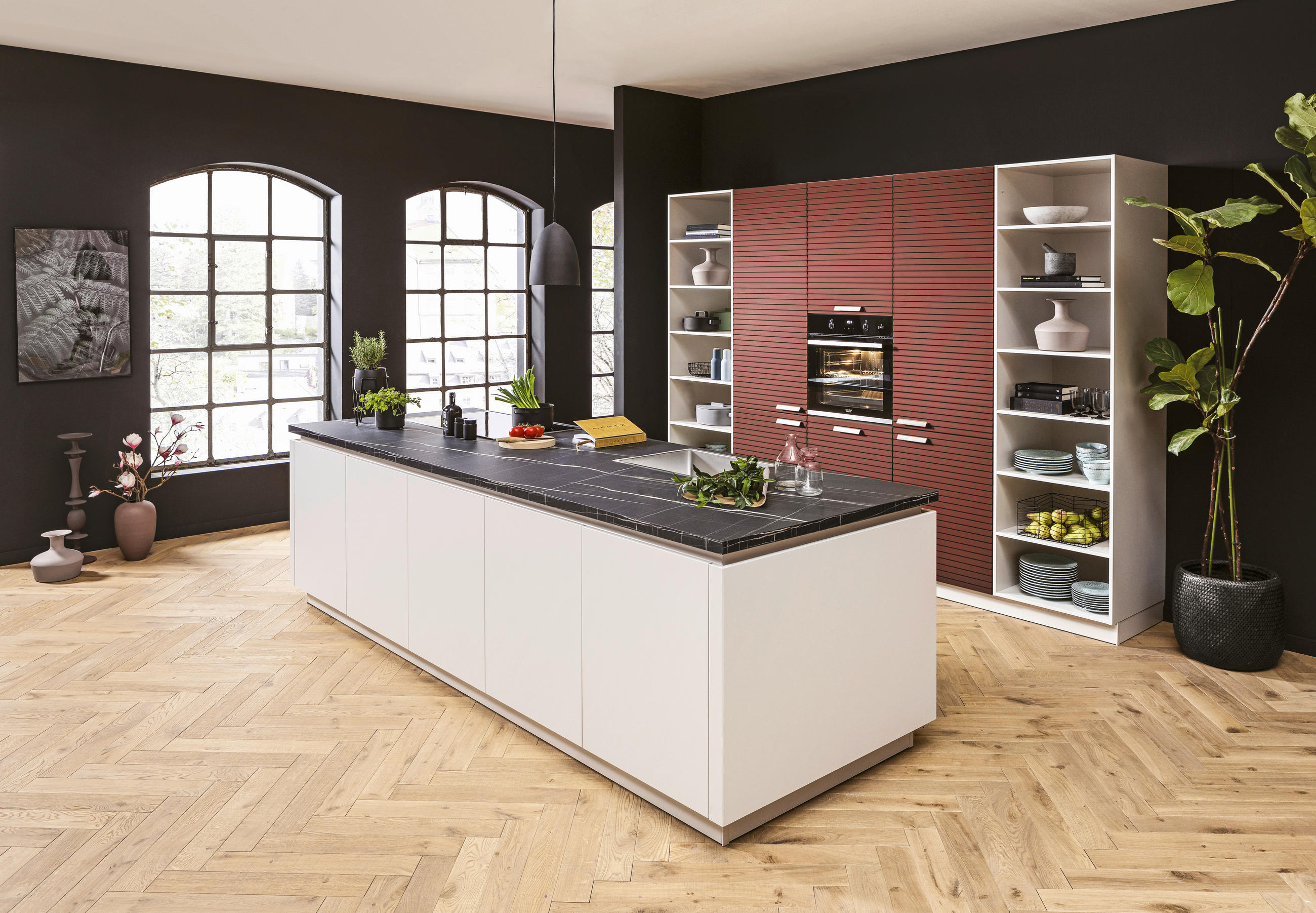 EINBAUKÜCHE NICOL  - Rot, Design, Holzwerkstoff - Novel