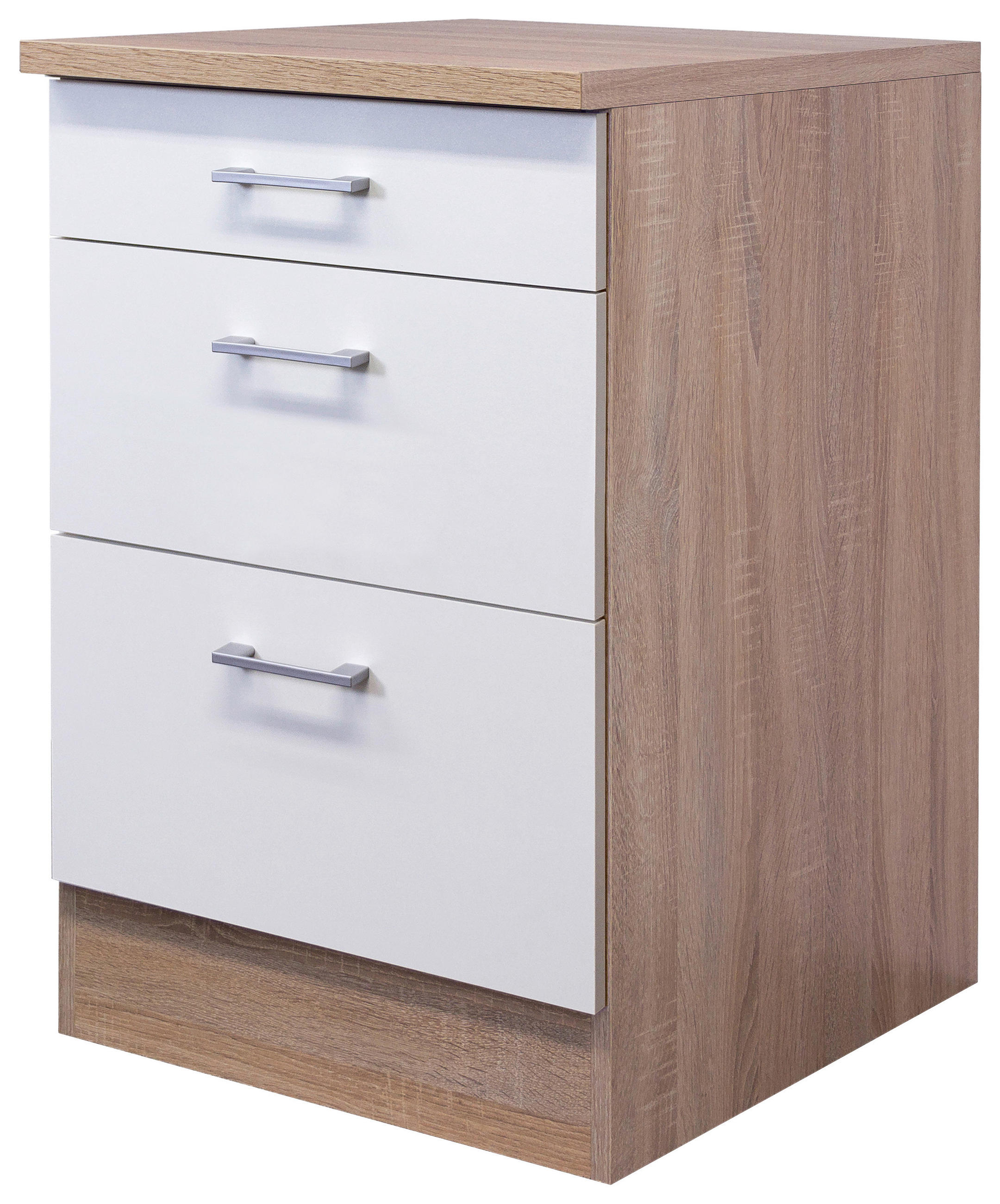SCHUBKASTENUNTERSCHRANK 60/85/60 cm in Weiß, Sonoma Eiche - Alufarben/Weiß, KONVENTIONELL, Holzwerkstoff/Kunststoff (60/85/60cm) - FlexWell