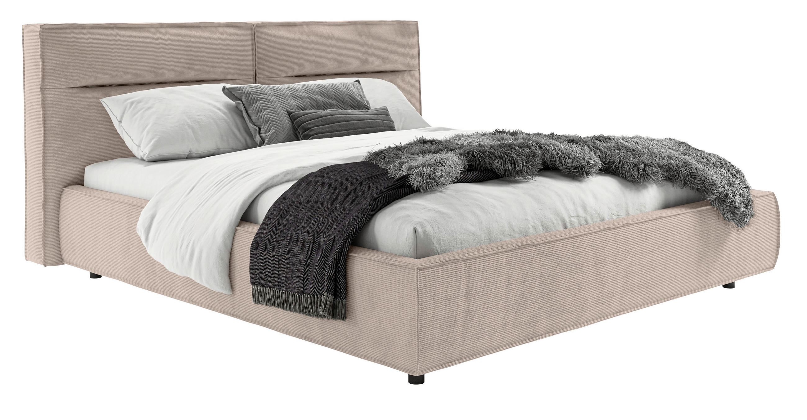 POLSTERBETT 180/200 cm,  in Sandfarben, gepolstertes Kopfteil,  - Sandfarben/Schwarz, Design, Kunststoff/Textil (180/200cm) - Lomoco