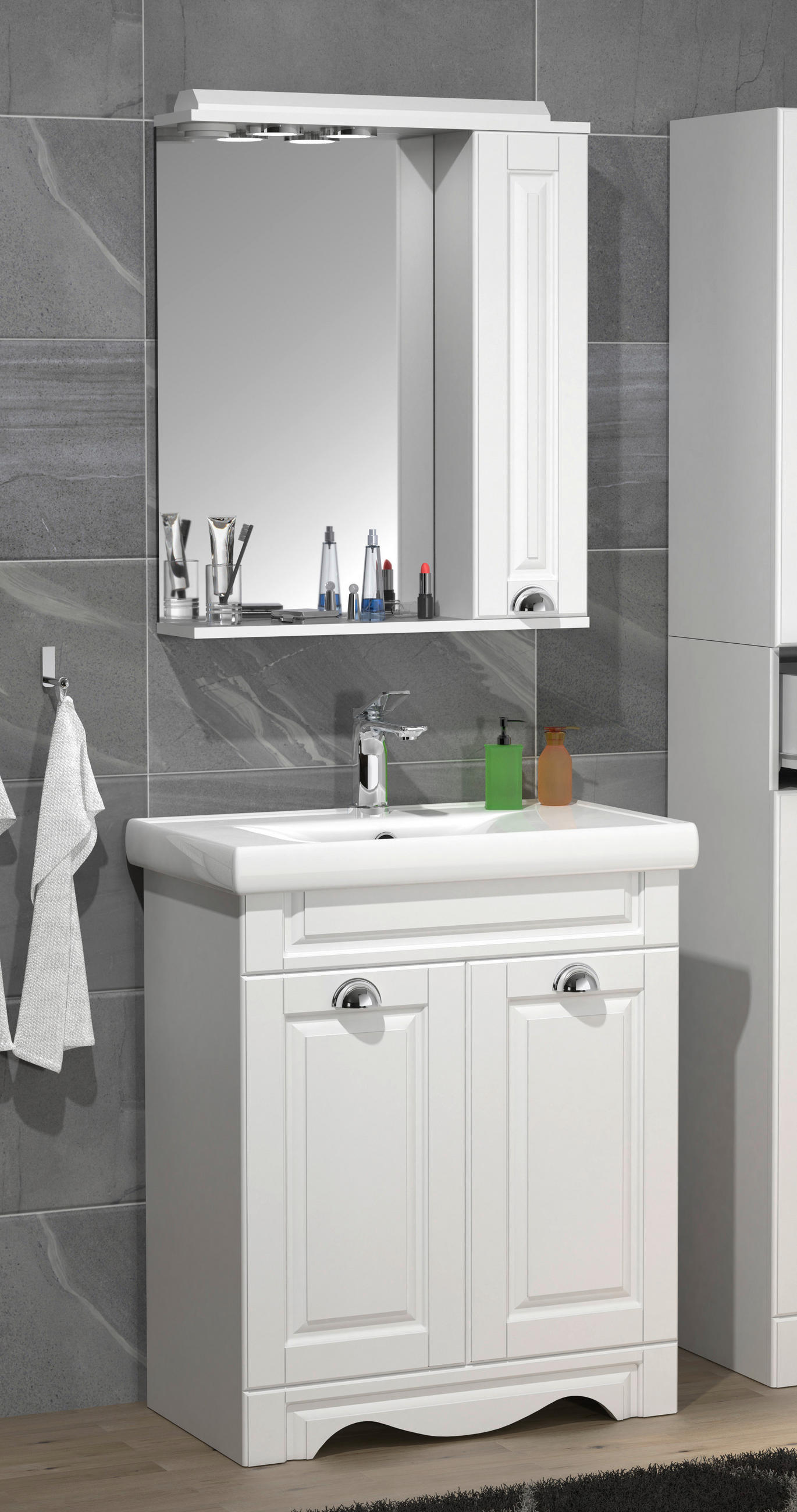 BADEZIMMER 3-teilig  in 61 cm  - Silberfarben/Weiß, MODERN, Glas/Keramik (61cm) - MID.YOU