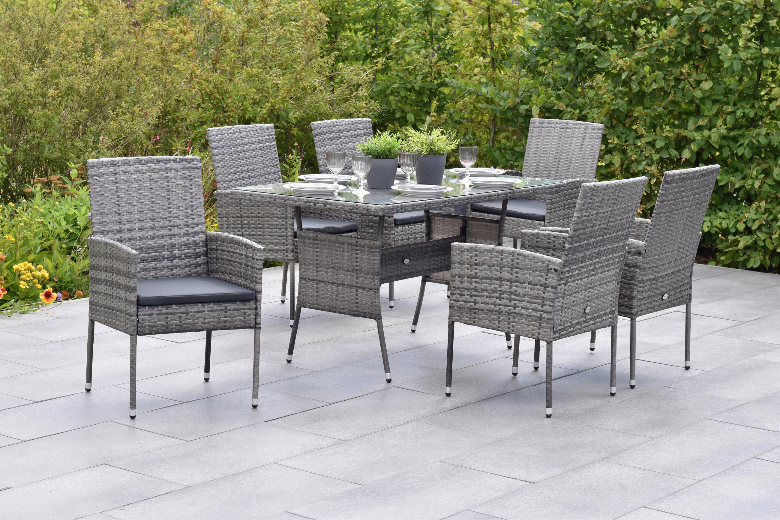 GARTENSET Stahl  - Grau, MODERN, Kunststoff/Metall - Gardenson