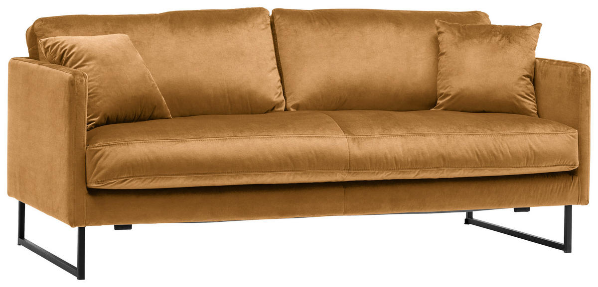 2,5-SITS SOFFA i sammet gul  - svart/gul, Design, metall/textil (180/78/84cm) - Carryhome