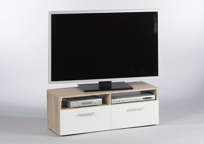 TV-ELEMENT bela, hrast sonoma  - srebrne barve/bela, Design, umetna masa/leseni material (95/35/36cm) - Boxxx