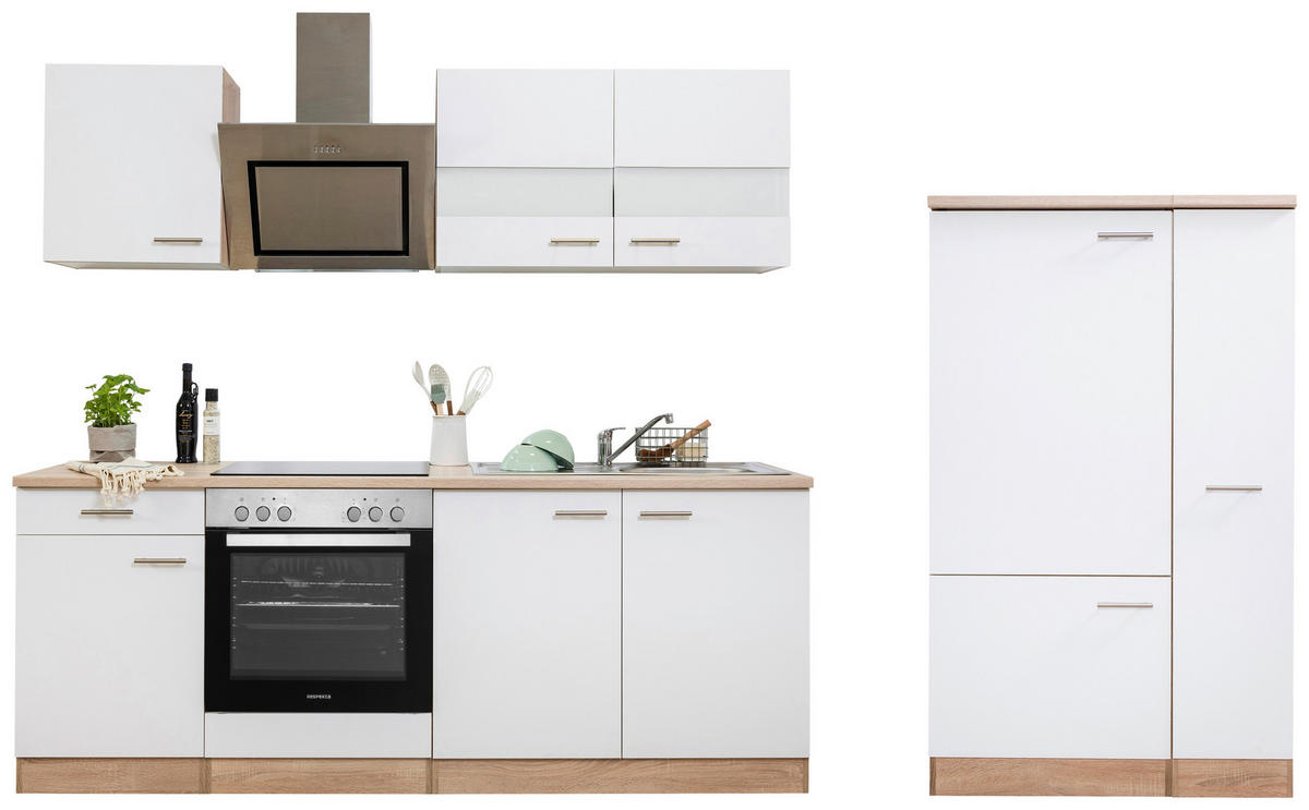 MODULKÖK 300 cm   i vit  - stålfärgad/vit, Basics, metall/trämaterial (300cm) - Respekta