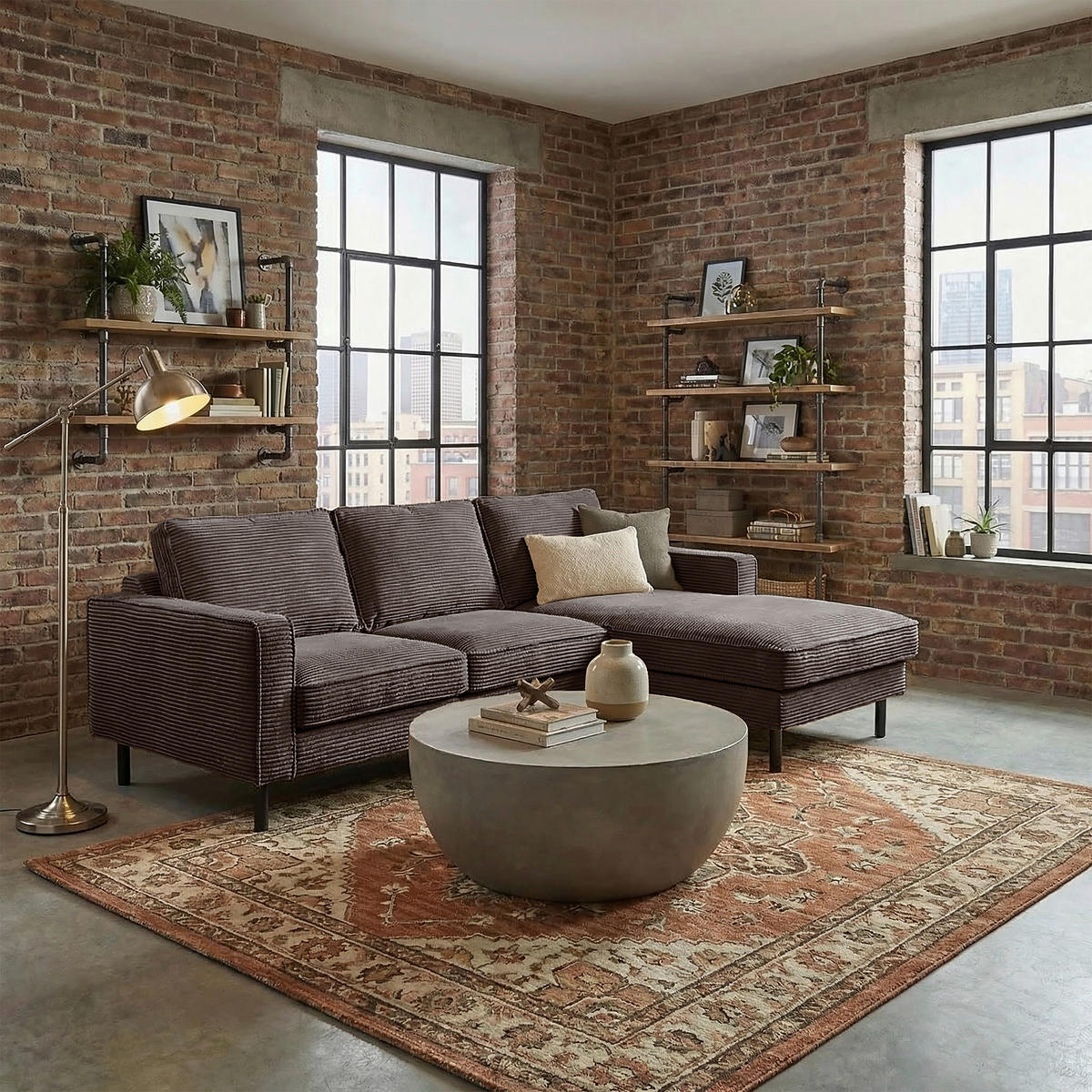 ECKSOFA Taupe Cord Bettkasten, Schlaffunktion, Rücken echt  - Taupe/Schwarz, Design, Textil/Metall (238/166cm) - Livetastic