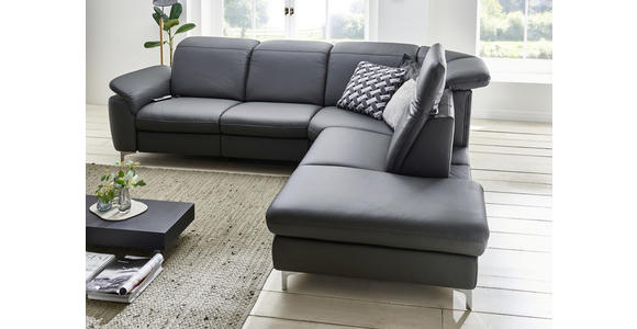 ECKSOFA in Echtleder Anthrazit  - Chromfarben/Anthrazit, KONVENTIONELL, Leder/Metall (289/242cm) - Cantus