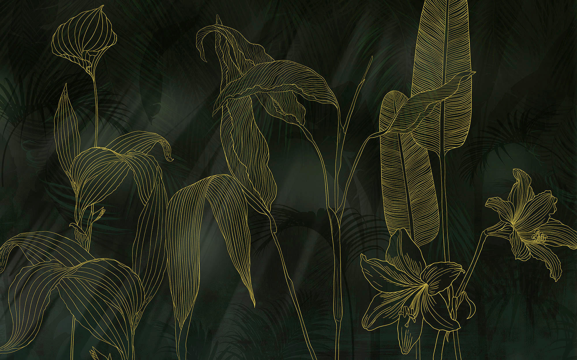 Xora Vliestapete Grün, Schwarz, Gelb 400x250 cm