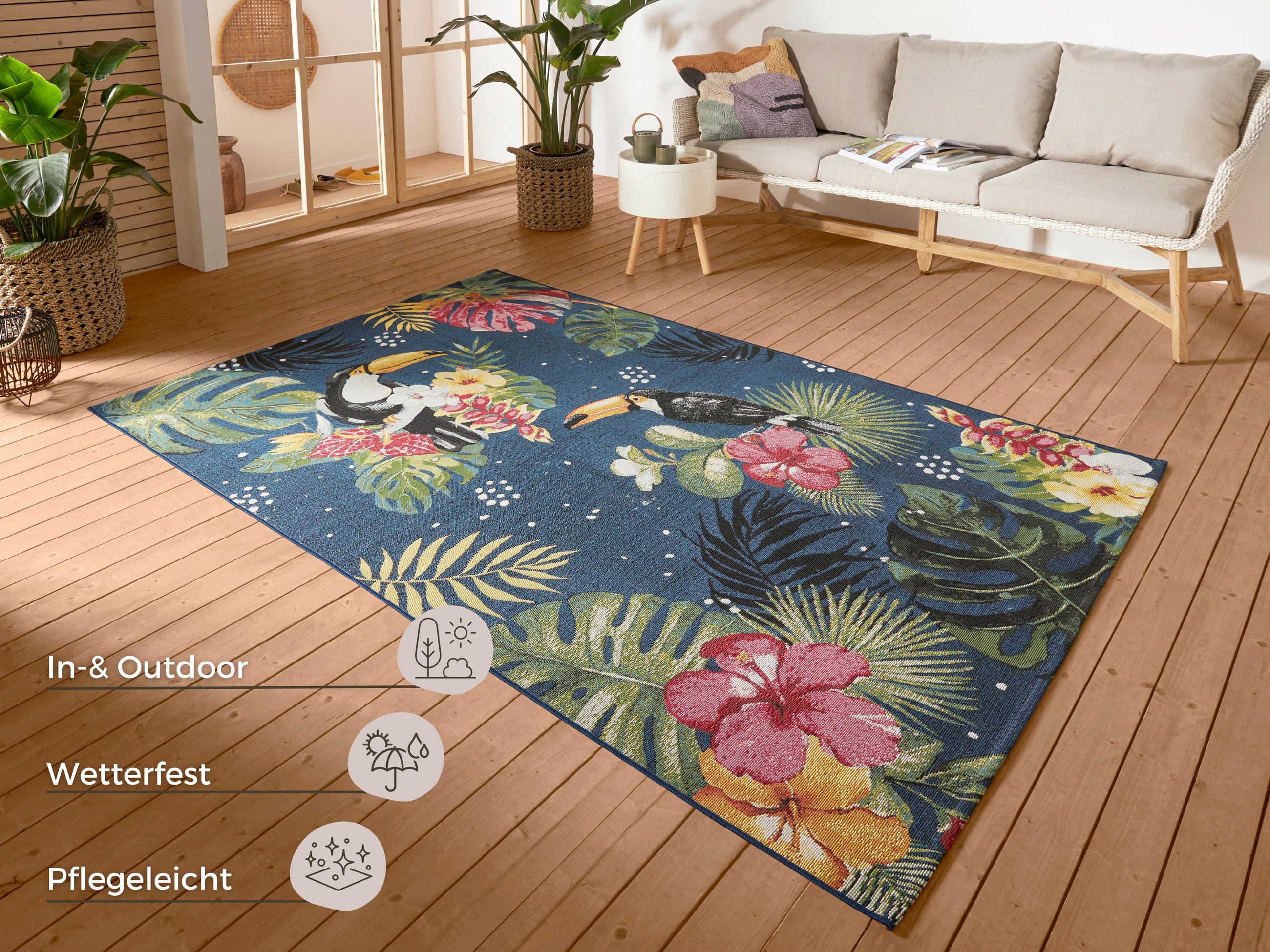 OUTDOORTEPPICH 200/285 cm Flair Dunkelblau, Multicolor  - Multicolor/Dunkelblau, Design, Kunststoff (200/285cm) - Hanse Home