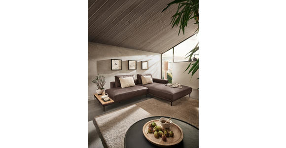 ECKSOFA in Echtleder Dunkelbraun 304/201 cm - Dunkelbraun/Schwarz, Design, Leder/Metall (304/201cm) - Emilio Belluti