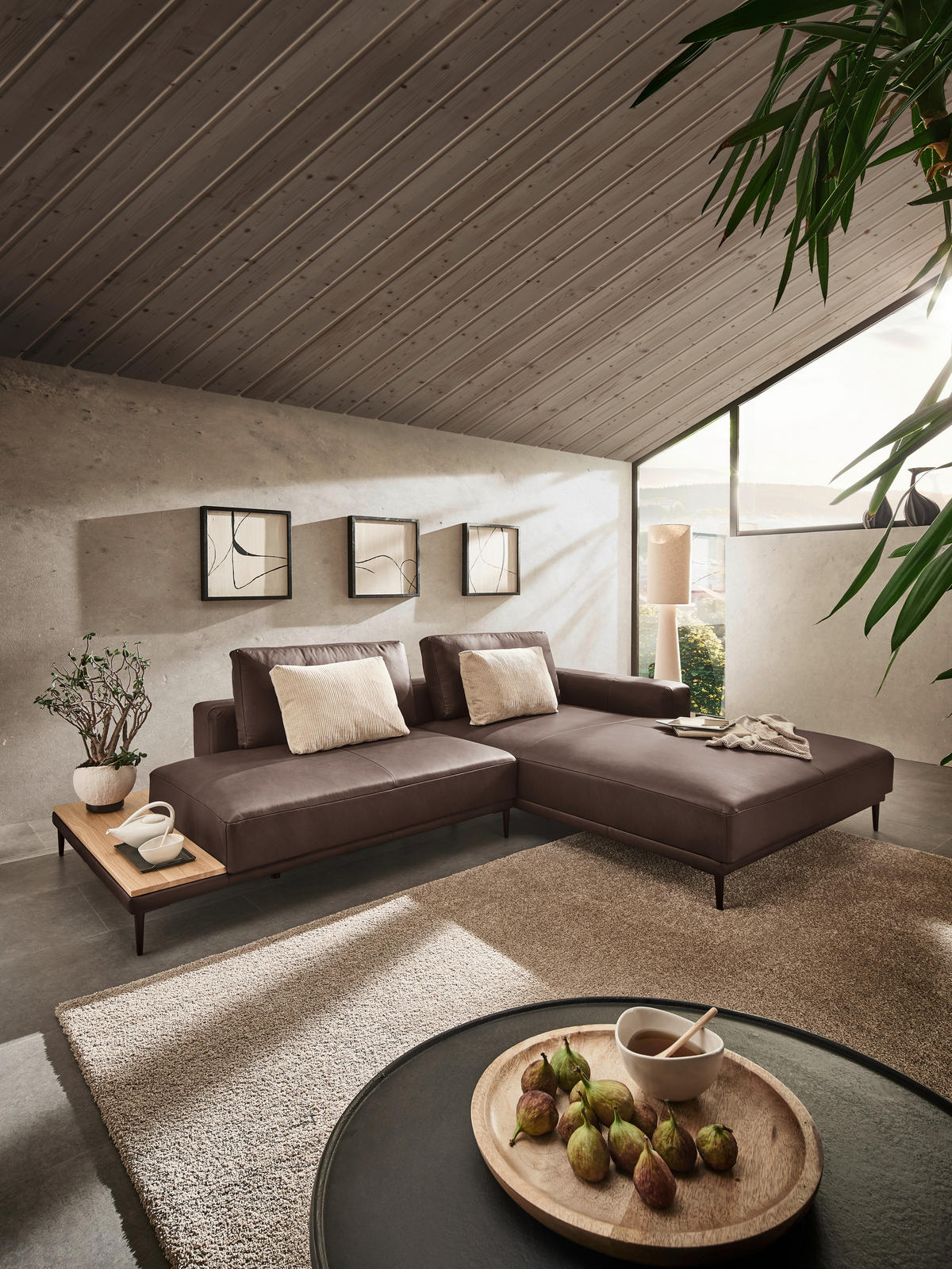ECKSOFA in Echtleder Dunkelbraun  - Dunkelbraun/Schwarz, Design, Leder/Metall (304/201cm) - Emilio Belluti