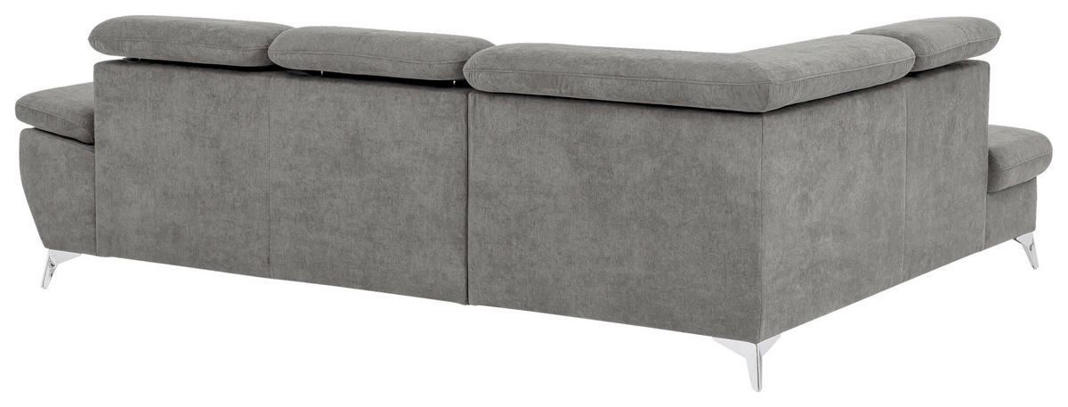 ECKSOFA Grau Mikrofaser  - Chromfarben/Grau, KONVENTIONELL, Textil/Metall (209/256cm) - Livetastic