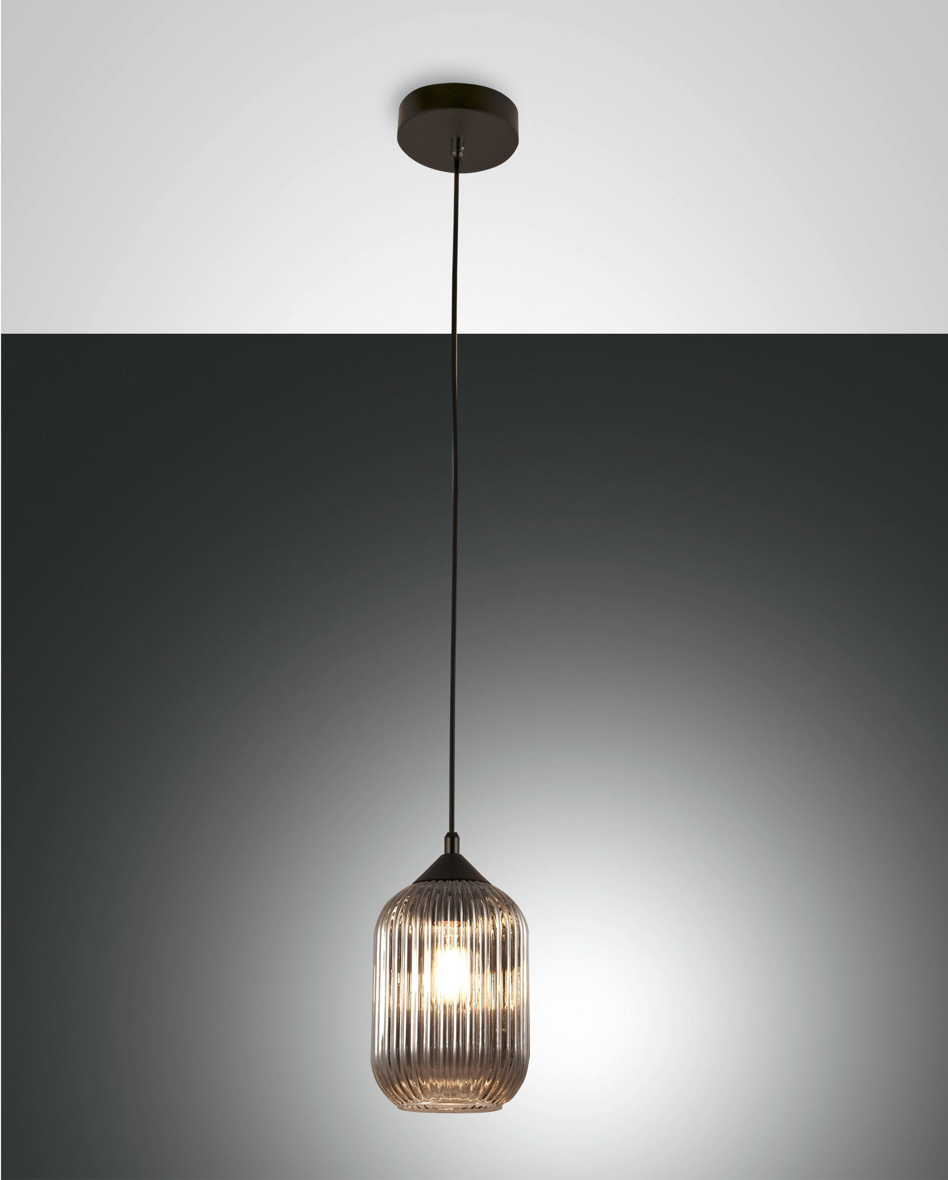 PENDELLEUCHTE Aston 14/200 cm   - Schwarz/Grau, Design, Glas/Metall (14/200cm) - Fabas Luce