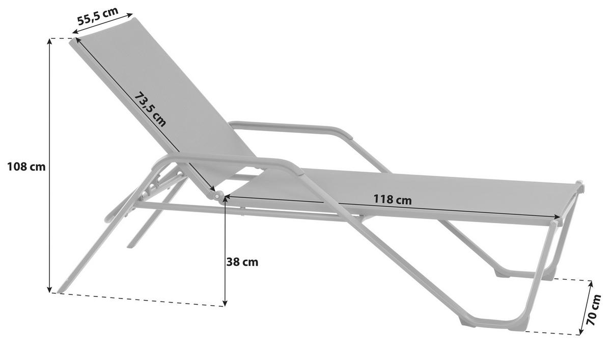 GARTENLIEGE 70/108/195 cm  - Anthrazit/Schwarz, KONVENTIONELL, Textil/Metall (70/108/195cm) - Siena Garden