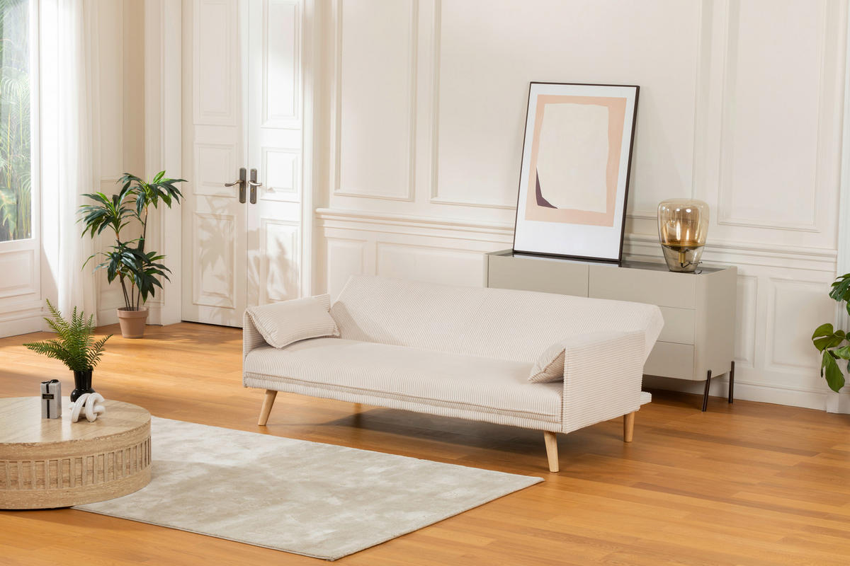 SCHLAFSOFA in Textil Creme  - Creme/Naturfarben, Design, Holz/Textil (193/81/92cm) - Livetastic