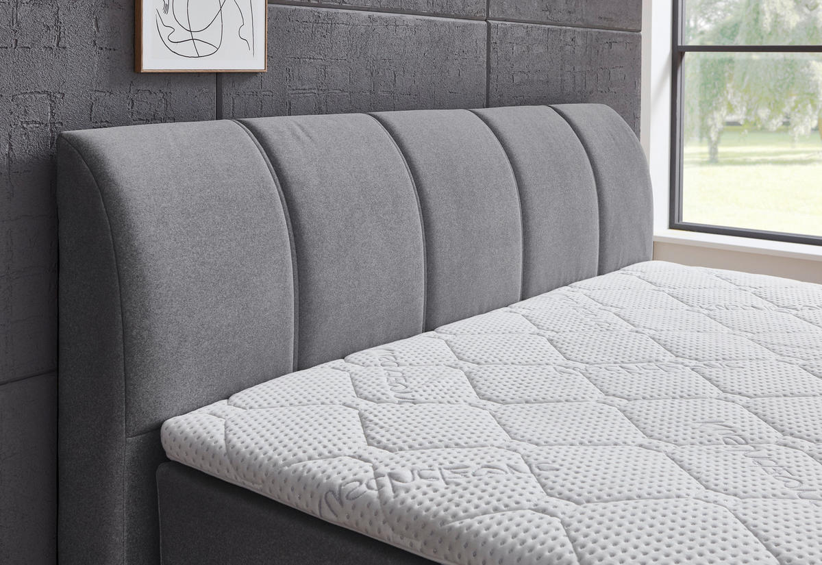 BOXSPRINGBETT 180/200 cm  in Grau  - Chromfarben/Schwarz, KONVENTIONELL, Kunststoff/Textil (180/200cm) - Boxxx