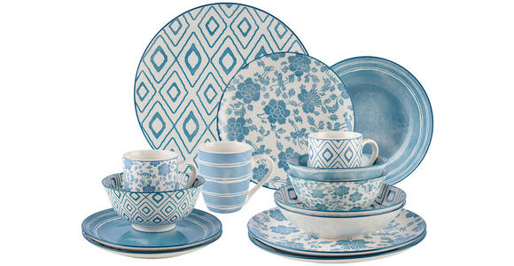 KOMBISERVICE 30-teilig  - Blau/Weiß, LIFESTYLE, Keramik - Novel