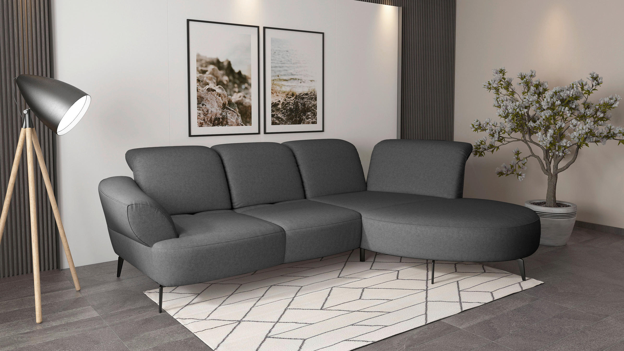 ECKSOFA DANCE E Dunkelgrau Flachgewebe  - Dunkelgrau/Schwarz, MODERN, Textil/Metall (313/208cm) - Sit & More