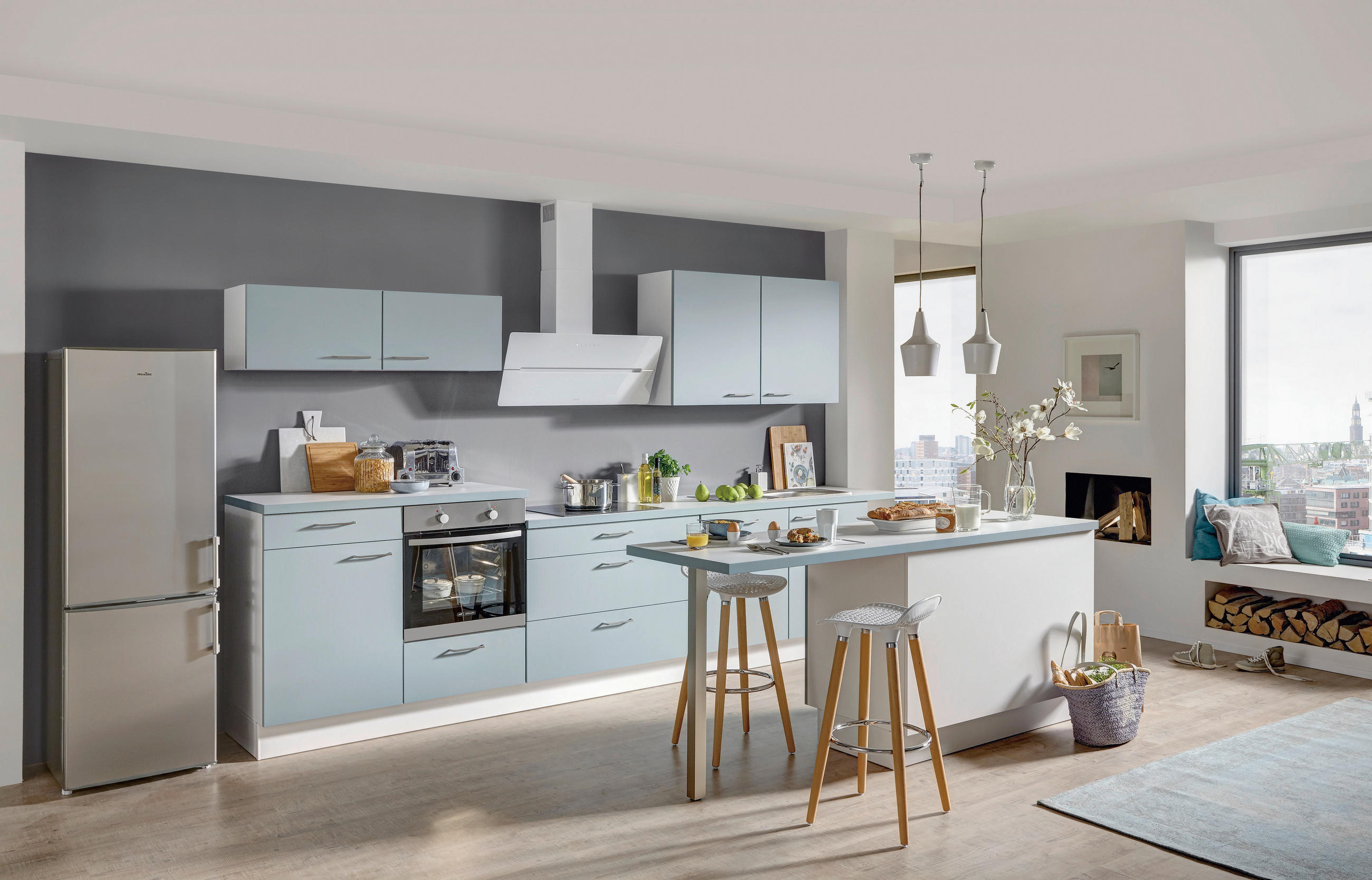 EINBAUKÜCHE TOUCH  - Türkis, Design, Holzwerkstoff - Nobilia