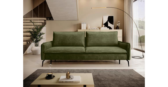 SCHLAFSOFA in Chenille Olivgrün - Schwarz/Olivgrün, KONVENTIONELL, Textil/Metall (223/89/107cm) - Carryhome