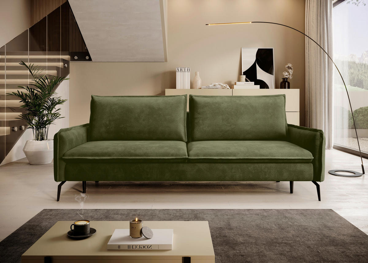 SCHLAFSOFA Chenille Olivgrün  - Schwarz/Olivgrün, KONVENTIONELL, Textil/Metall (223/89/107cm) - Carryhome