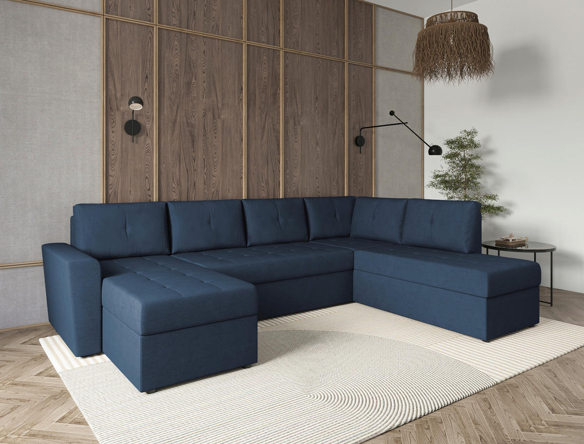 WOHNLANDSCHAFT TERMOLI Dunkelblau Jacquard  - Schwarz/Dunkelblau, Design, Kunststoff/Textil (155/297/212cm) - MID.YOU