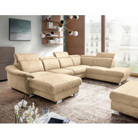 WOHNLANDSCHAFT Beige Mikrofaser  - Chromfarben/Beige, Design, Textil/Metall (238/347/273cm) - Livetastic