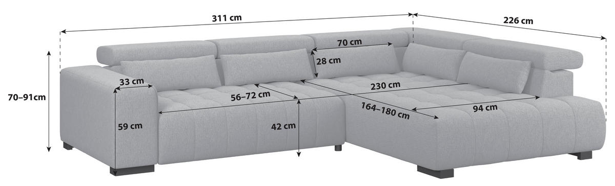 ECKSOFA  Chenille, Struktur Olivgrün  - Schwarz/Olivgrün, Trend, Holz/Textil (311/226cm) - MID.YOU