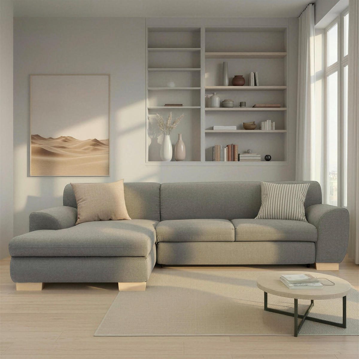 ECKSOFA NIKA Silberfarben Webstoff  - Silberfarben, Basics, Holz/Textil (277/156/78cm) - MID.YOU