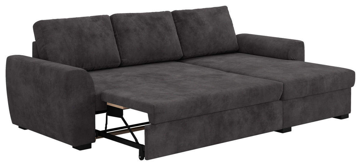 ECKSOFA Chenille Schwarz  - Schwarz, Trend, Kunststoff/Textil (253/154cm) - MID.YOU