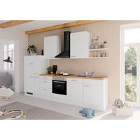 KÜCHENBLOCK 330 cm   in Weiß  - Edelstahlfarben/Eichefarben, Design, Holzwerkstoff/Metall (330cm) - Impuls