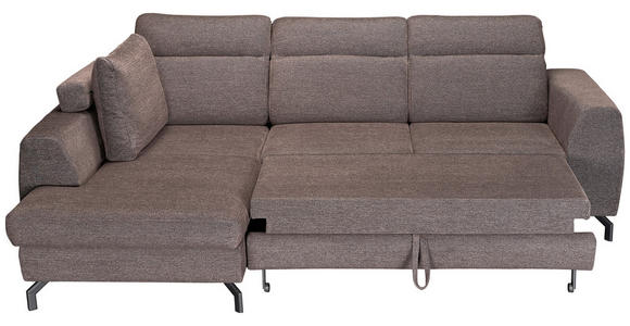 ECKSOFA Dunkelbraun Chenille Zierkissen, Bettkasten, Schlaffunktion, Rücken echt, Kopfteilverstellung, Liegefläche im Originalstoff  - Dunkelbraun/Schwarz, KONVENTIONELL, Textil/Metall (185/266cm) - Carryhome