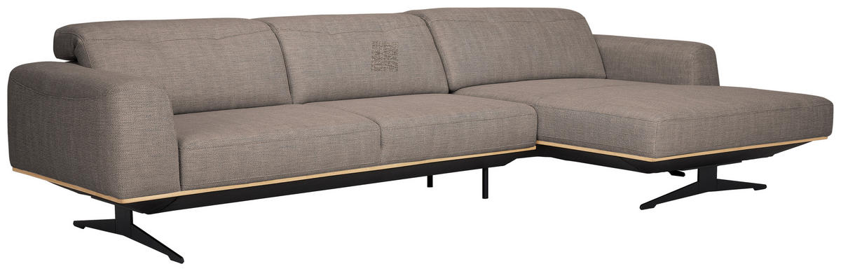 ECKSOFA in Struktur Cappuccino  - Eichefarben/Schwarz, Design, Holz/Textil (305/163cm) - Novel