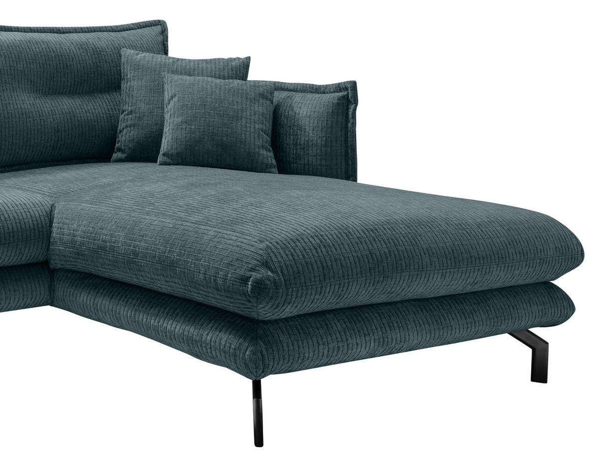 ECKSOFA in Velours Blau  - Blau/Schwarz, Design, Textil/Metall (255/180cm) - Livetastic