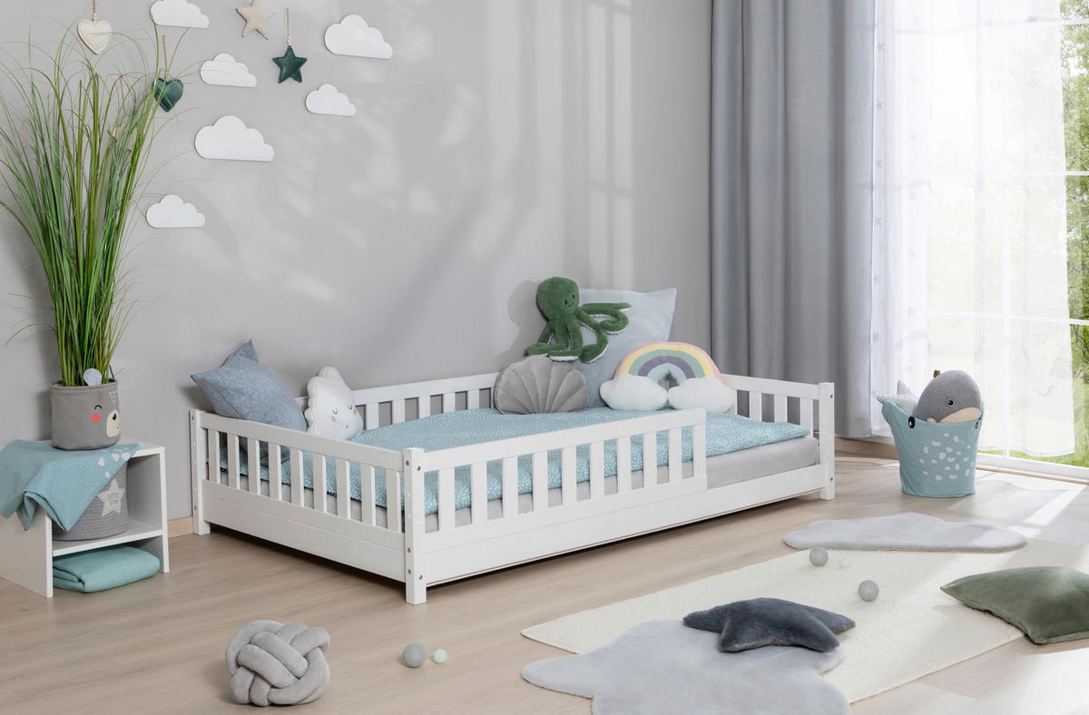 HAUSBETT Matratze, Rollrost, Absturzsicherung 120/200 cm  - Weiß/Naturfarben, MODERN, Holz/Textil (120/200cm) - MID.YOU