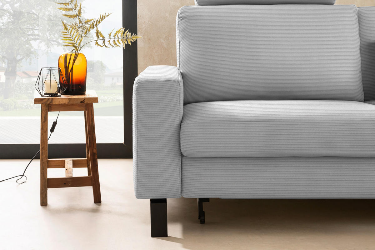 ECKSOFA Cord Hellgrau  - Hellgrau/Schwarz, Design, Textil/Metall (298/185cm) - Pure Home Lifestyle