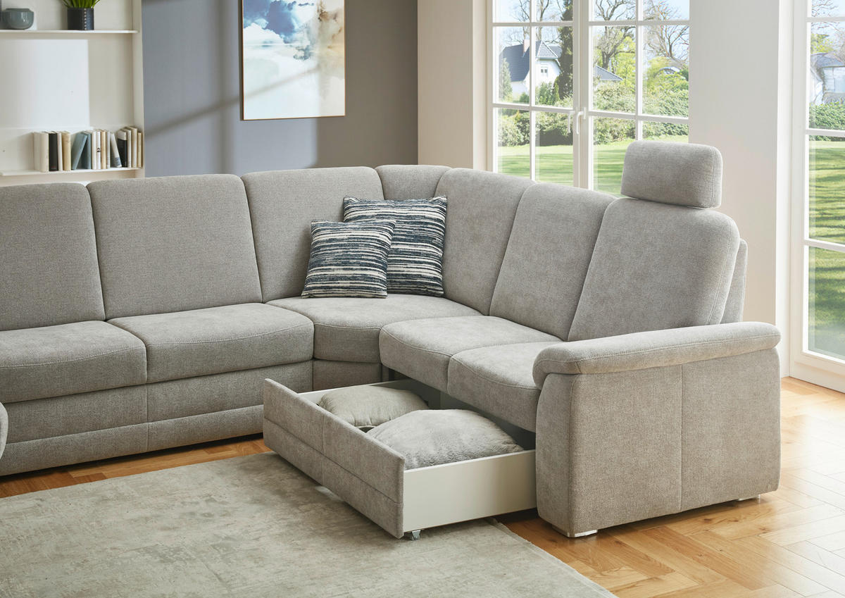 WOHNLANDSCHAFT  in Chenille Hellgrau  - Hellgrau/Alufarben, KONVENTIONELL, Holz/Textil (160/329/235cm) - Beldomo Comfort